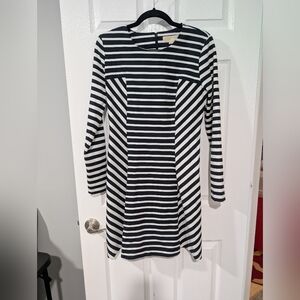 Michael Michael Kors Black & White Stripe Long Sleeve Fit & Flare Dress Size 8